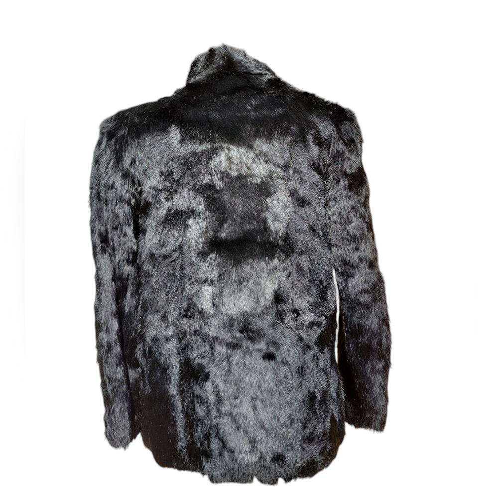 60's-70's Vintage Somerset Fur Black Rabbit Chic Chinese Collar Fur Coat Sz M - Picture 2 of 10